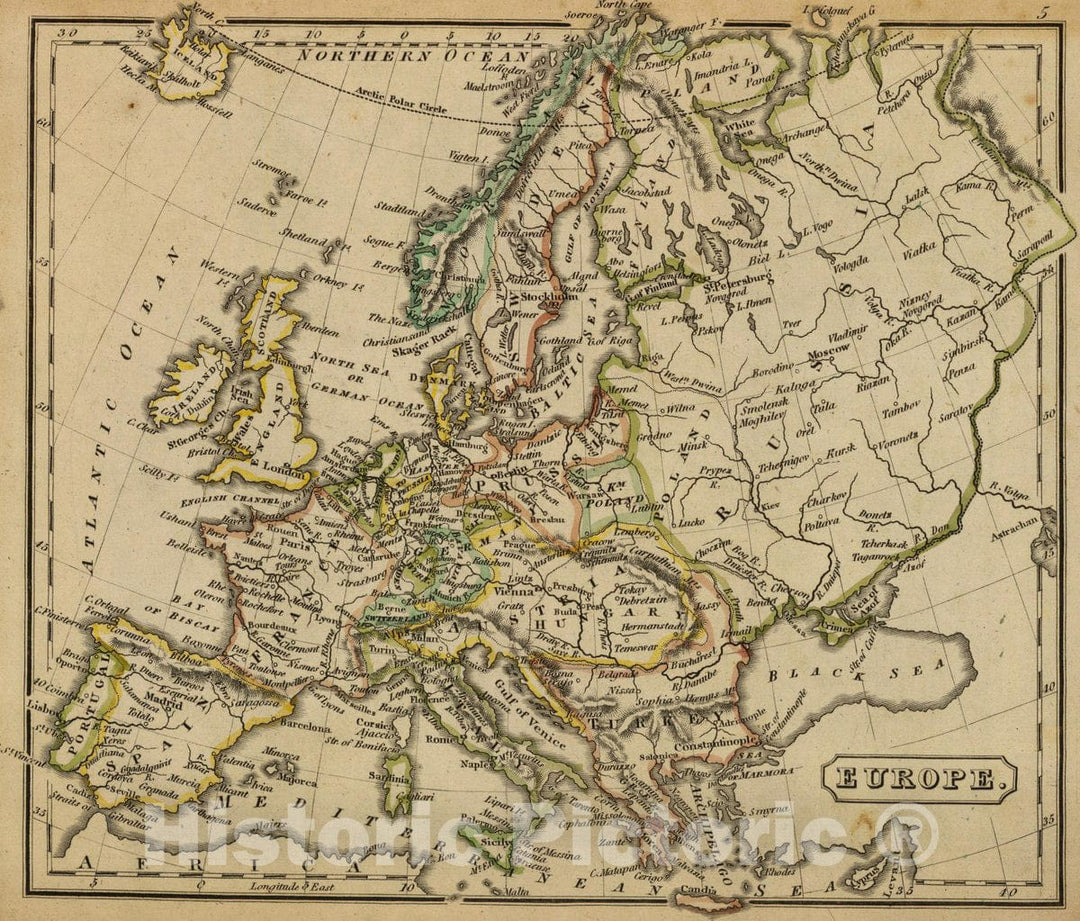 Historic Map : Europe. (Boston: Hilliard, Gray, Little and Wilkins, 1826), 1826 Atlas - Vintage Wall Art