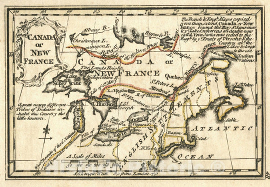 Historic Map : Canada Or New France. Atlas Minimus or a New Set of Pocket Maps of the Several Empires, Kingdoms and States of the Known World, 1758 Atlas - Vintage Wall Art