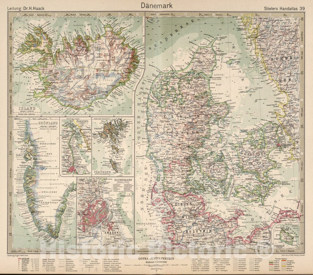 Historic Wall Map : Denmark, 39. Danemark. Denmark. (Insets) (Iceland. Greenland. Oresund. Faroe. Copenhagen), 1925 Atlas , Vintage Wall Art