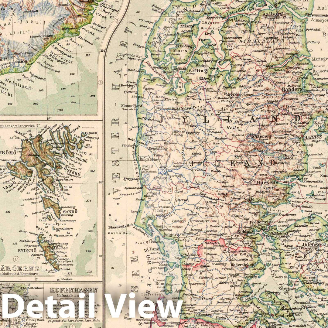 Historic Wall Map : Denmark, 39. Danemark. Denmark. (Insets) (Iceland. Greenland. Oresund. Faroe. Copenhagen), 1925 Atlas , Vintage Wall Art