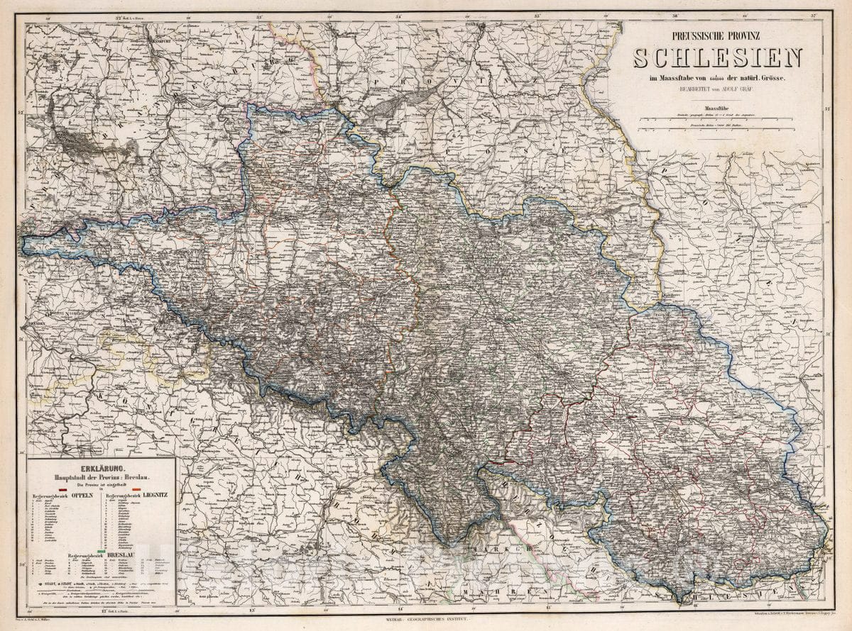 Historic Map : Poland, Silesia Preussische Provinz Schlesien, 1859 Atlas , Vintage Wall Art