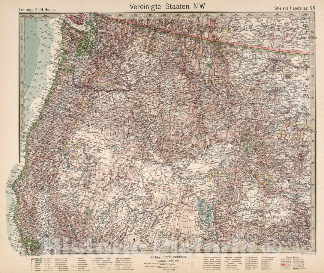 Historic Map : United States, Northwest 95. Vereinigte Staaten NW. United States N.-W, 1925 Atlas , Vintage Wall Art