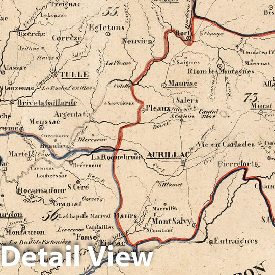 Historic Map : France, V.1:1-5: I: Frankreich. DEP: 55. Der Correze. 56. Des Lot. 73. Des Cantal, 1825 Atlas , Vintage Wall Art