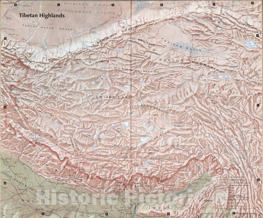 Historic Map : Tibetan Highlands. (to accompany) People's Republic of China - Atlas. November 1971. Central Intelligence Agency, 1971 Atlas - Vintage Wall Art