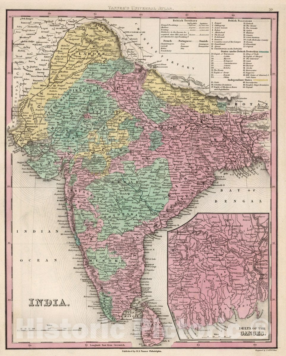 Historic Map : India. (Inset) Delta of The Ganges, 1836 Atlas - Vintage Wall Art