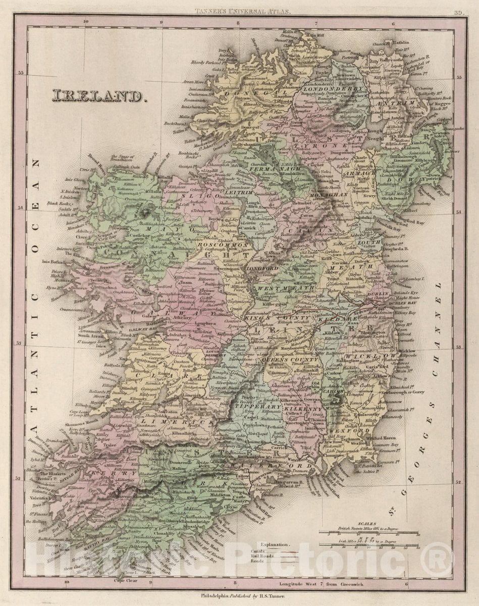 Historic Map : Ireland, 1836 Atlas - Vintage Wall Art