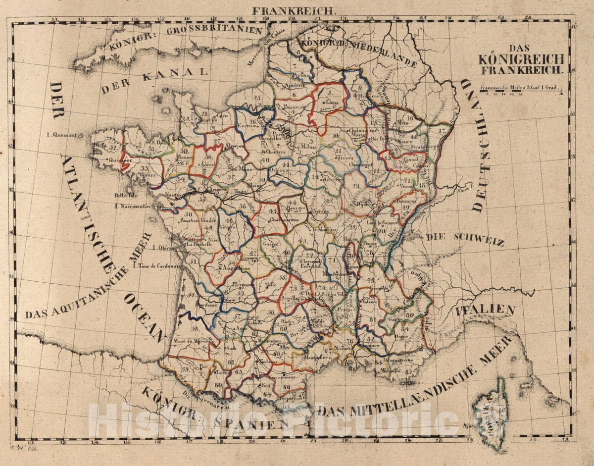 Historic Map : France, V.1:1-5: I: Konigreich Frankreich, 1825 Atlas , Vintage Wall Art