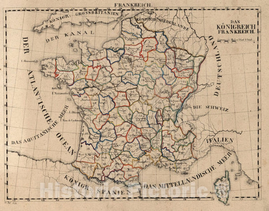 Historic Map : France, V.1:1-5: I: Konigreich Frankreich, 1825 Atlas , Vintage Wall Art