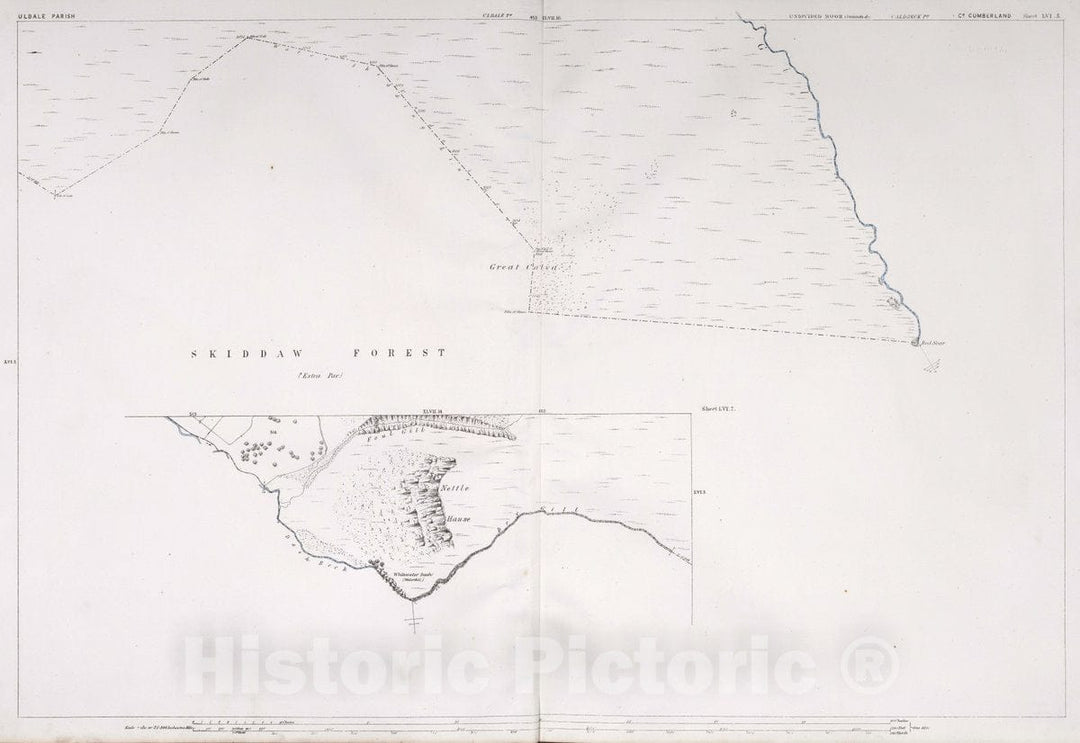 Historic Map : Uldale Parish. Co. Cumberland. Sheet LVI.3. Sheet LVI.2, 1865 Atlas - Vintage Wall Art