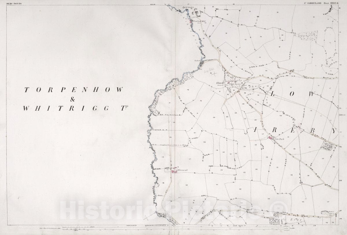 Historic Map : Ireby Parish. Co. Cumberland. Sheet XXXVI.16, 1865 Atlas - Vintage Wall Art