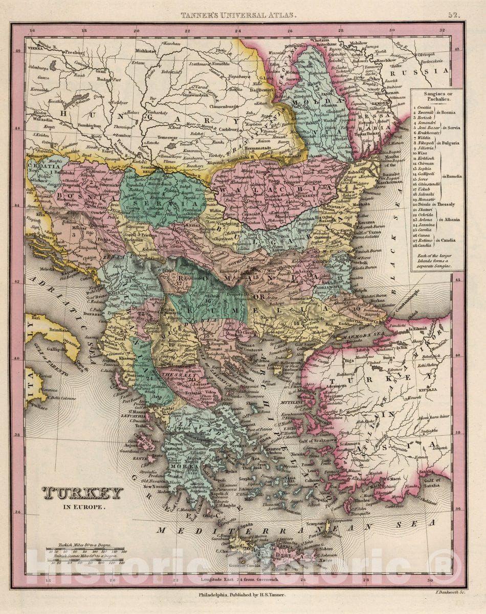 Historic Map : Turkey in Europe, 1836 Atlas - Vintage Wall Art