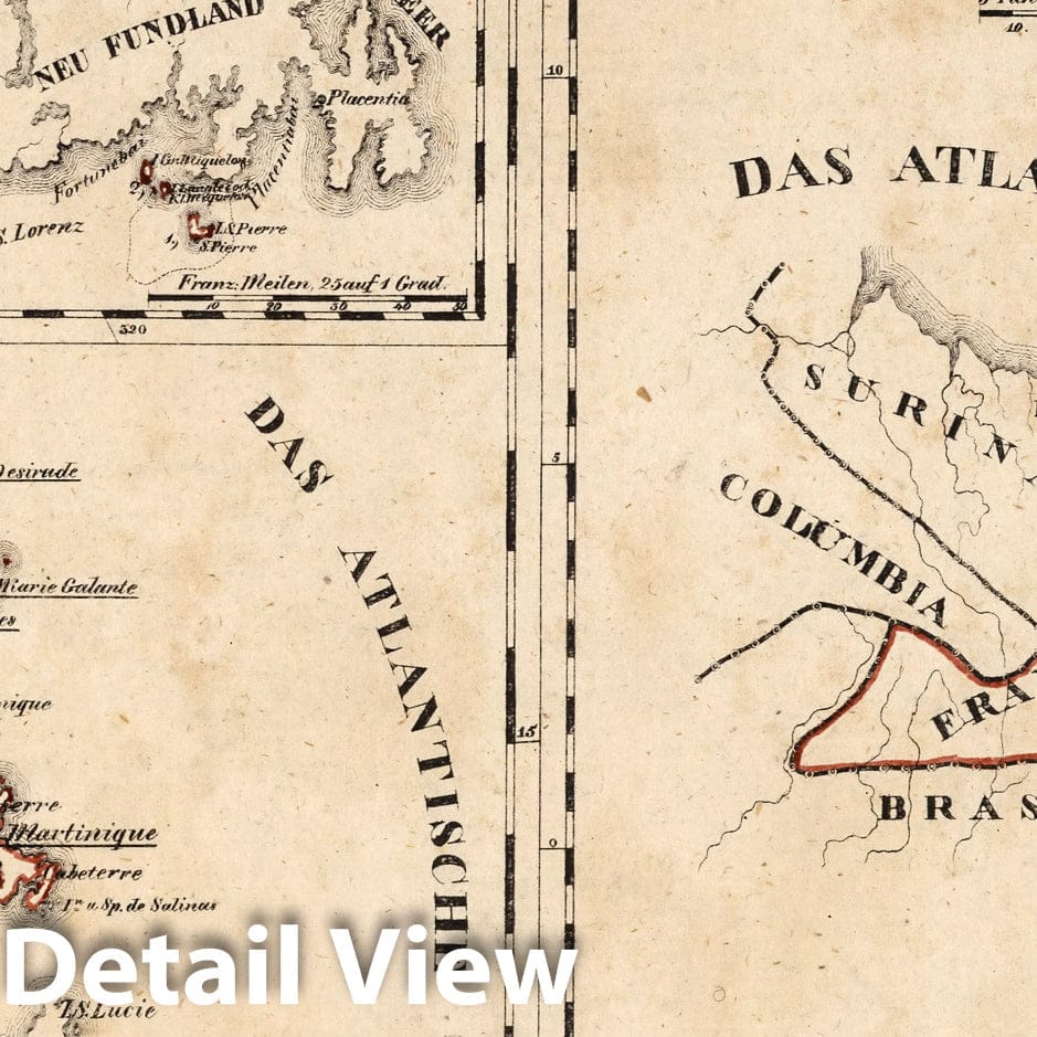 Historic Map : France, West Indies V.1:1-5: I: Frankreich. Das Franzoesische Westindien. Das Franzoesische Sudamerika, 1825 Atlas , Vintage Wall Art