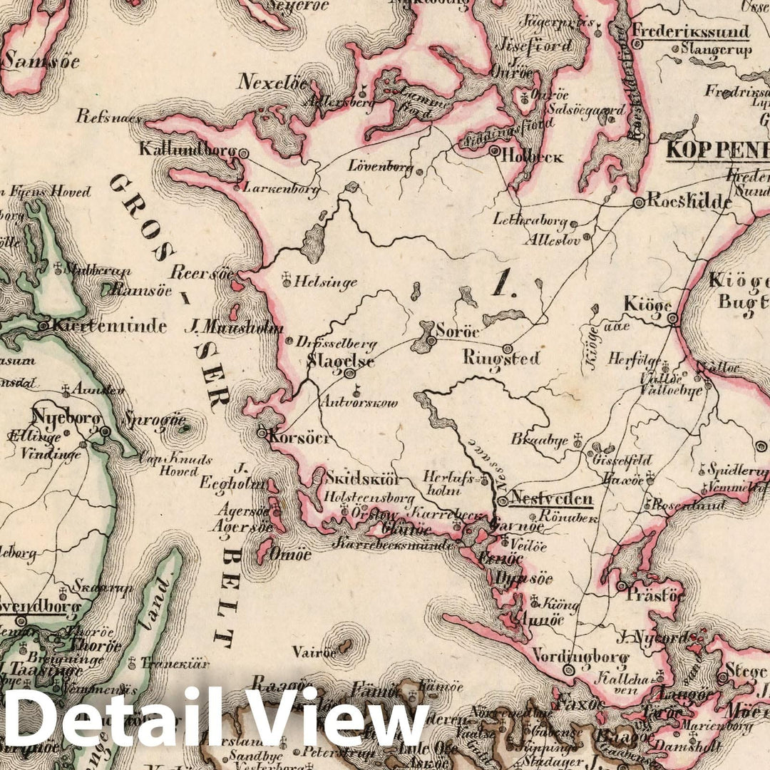 Historic Map : Denmark, V.1:1-5: V: II: Daenemark: Stift. 1. Seeland. 2. Funen. 3. Laaland, 1825 Atlas , Vintage Wall Art