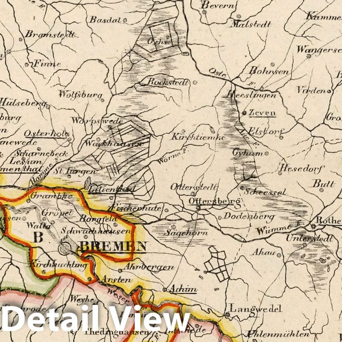 Historic Map : Germany, V. 2:6-10: VII: II. Hannover. 5. Der Grafsch: Hoya und Diepholz. 6. Das Herzogth: Bremen, 1825 Atlas , Vintage Wall Art