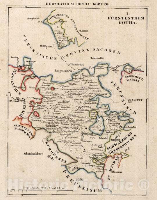 Historic Map : Germany, V.2:6-10:VIII. Herzogthum Gotha - Koburg, 1825 Atlas , Vintage Wall Art