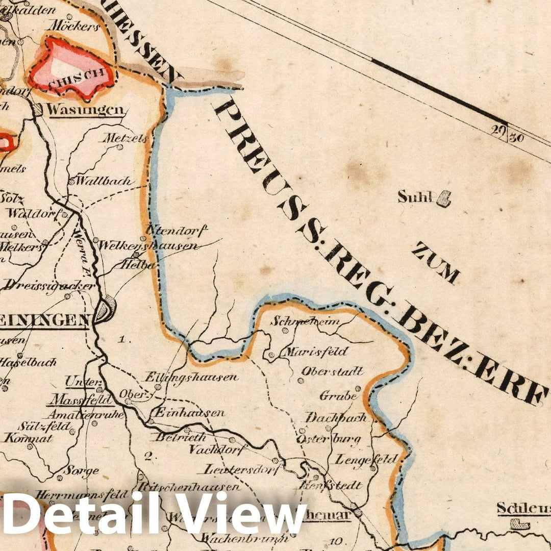 Historic Map : Germany, V.2:6-10:VIII. Herzogthum Meiningen Hilburghausen: die Aemter: 1-7, 10-13,15, 1825 Atlas , Vintage Wall Art