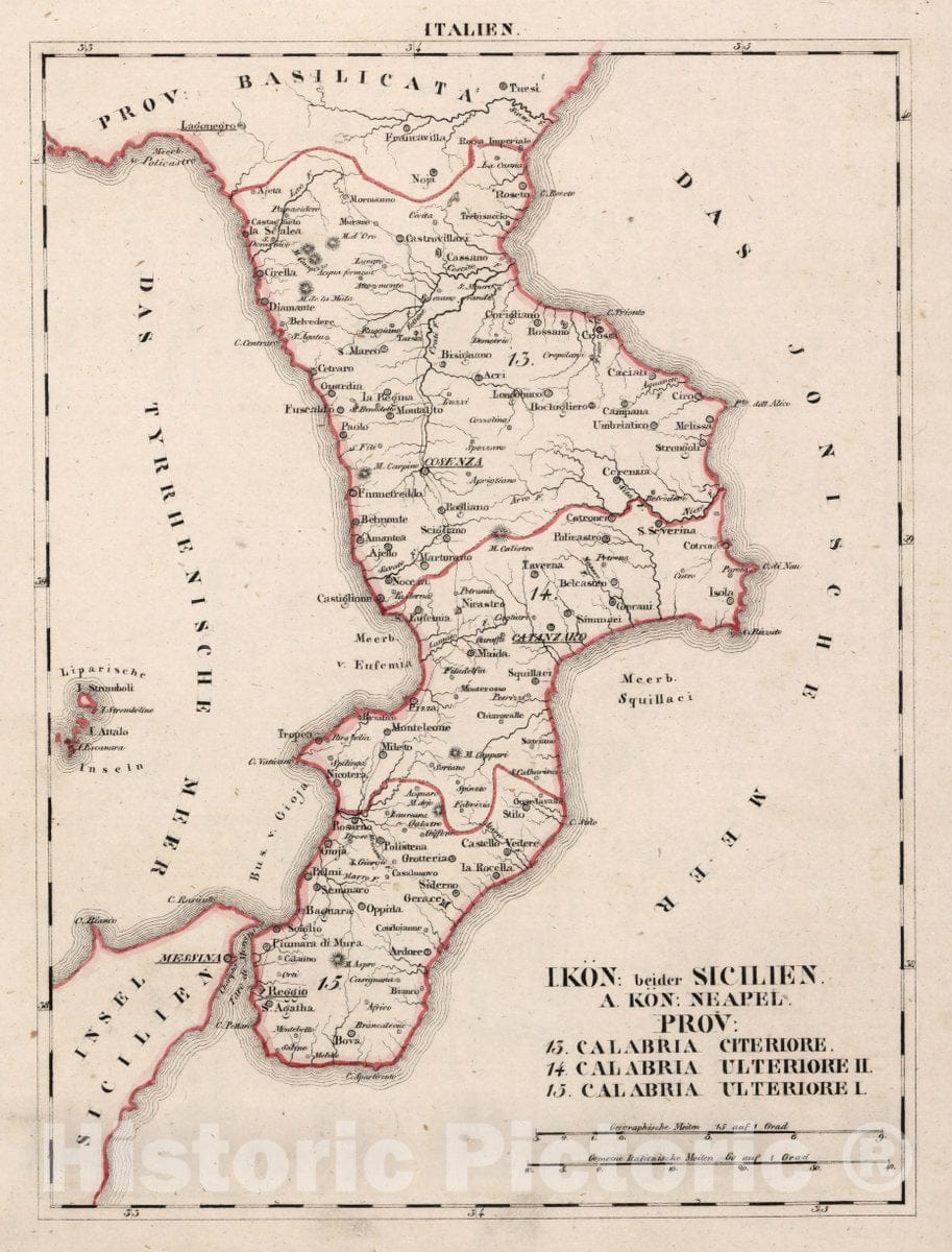 Historic Map : Italy, V.3:11-15:XIV. Italien. I. Kon: beider Sicilien. A. Kon: Neapel. Prov: 13-15, 1829 Atlas , Vintage Wall Art