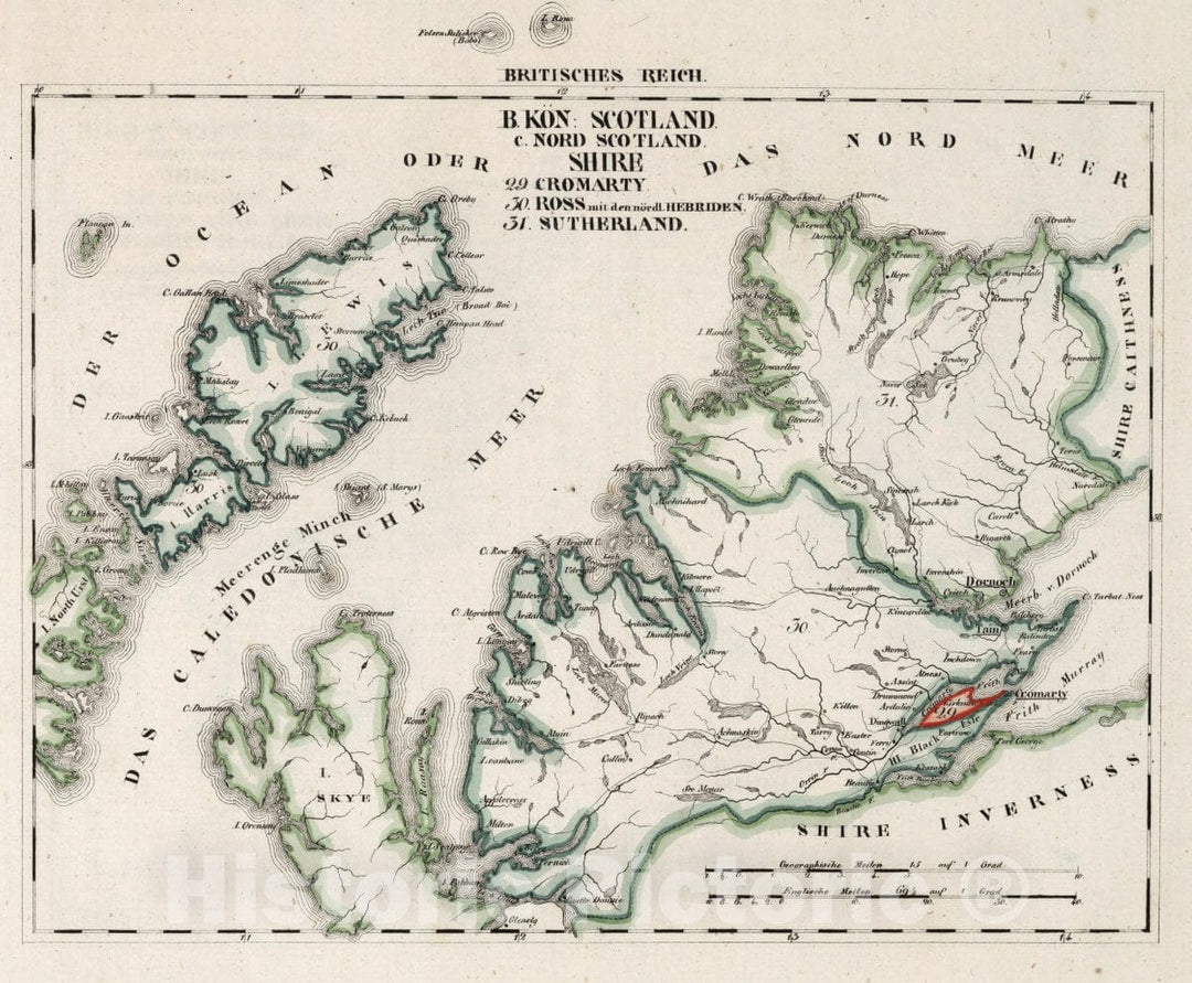 Historic Map : Scotland, V.3:11-15:XV. Britisches Reich. B. Kon: Scotland. c. Nord Scotland. Shire: 29-31, 1830 Atlas , Vintage Wall Art