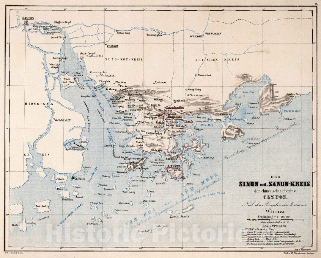 Historic Map : China, Canton Der Sinon od. Sanon-Kreis der chinesischen Provinz Canton, 1859 Religious Atlas , Vintage Wall Art