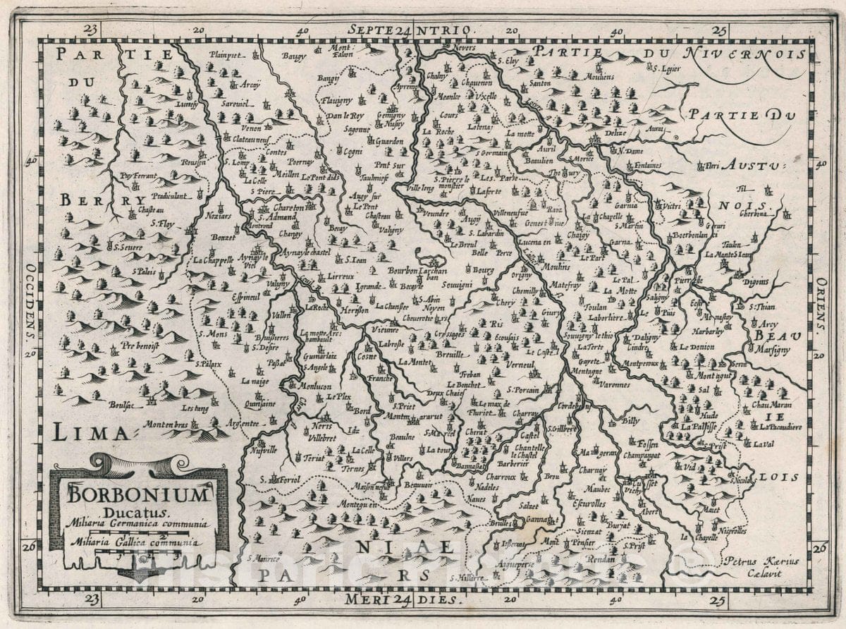 Historic Map : France, Borbonium Ducatus. Atlas sive Cosmographicae Meditationes de Fabrica Mundi et fabricati Figura, 1636 Atlas , Vintage Wall Art