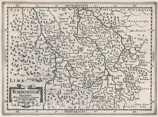 Historic Map : France, Borbonium Ducatus. Atlas sive Cosmographicae Meditationes de Fabrica Mundi et fabricati Figura, 1636 Atlas , Vintage Wall Art