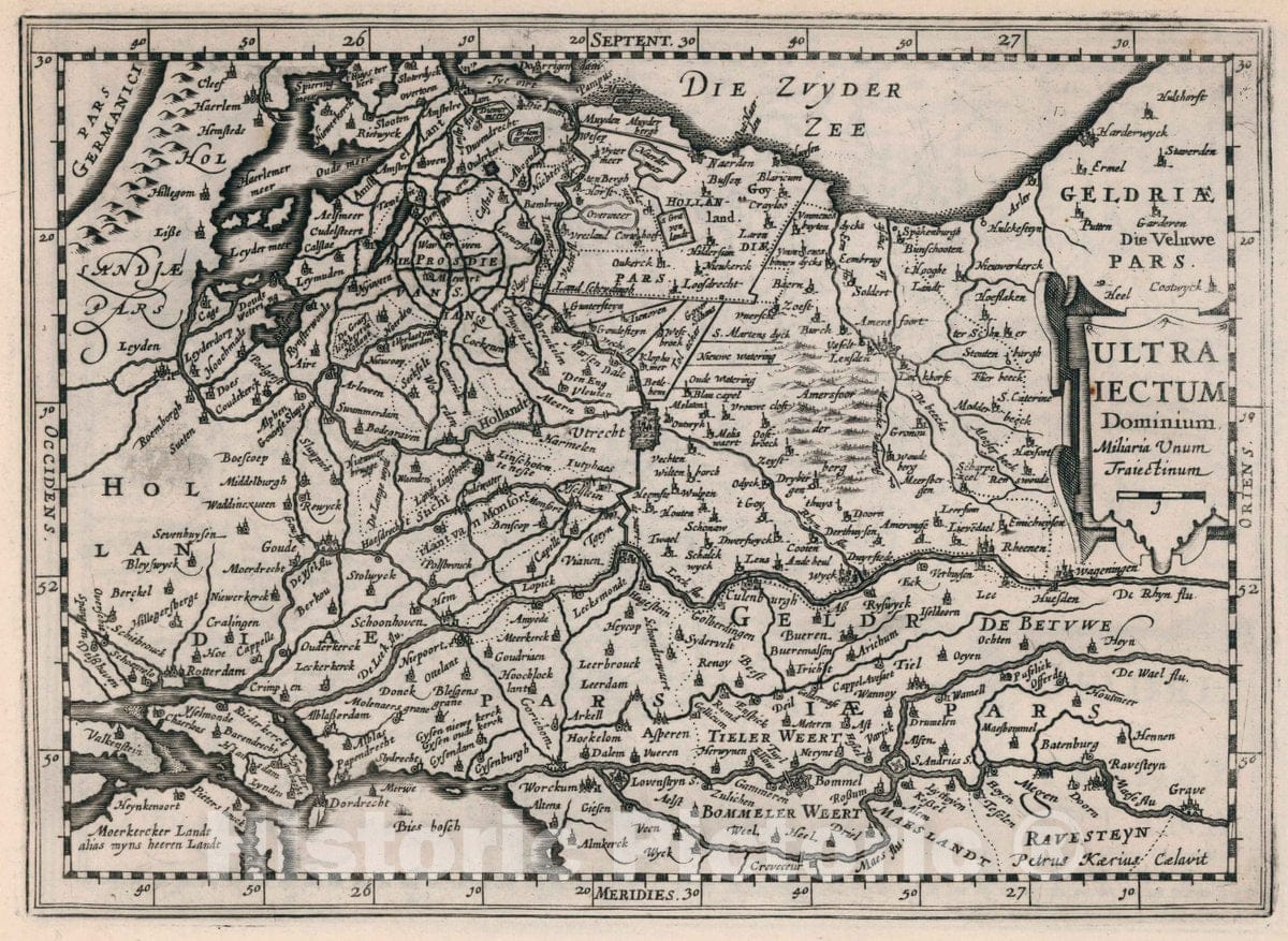 Historic Map : Netherlands, Ultraiectum Dominium. Atlas sive Cosmographicae Meditationes de Fabrica Mundi et fabricati Figura, 1636 Atlas , Vintage Wall Art