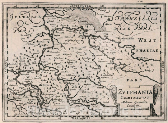 Historic Map : Netherlands, Zvtphania Comitatus. Atlas sive Cosmographicae Meditationes de Fabrica Mundi et fabricati Figura, 1636 Atlas , Vintage Wall Art