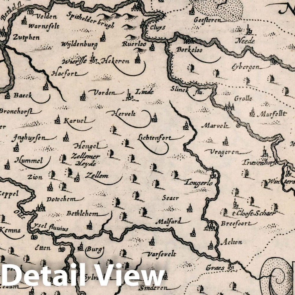 Historic Map : Netherlands, Zvtphania Comitatus. Atlas sive Cosmographicae Meditationes de Fabrica Mundi et fabricati Figura, 1636 Atlas , Vintage Wall Art