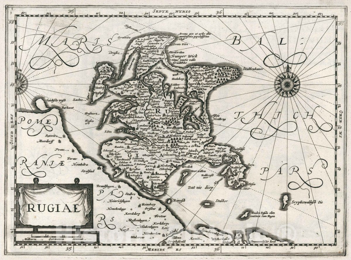 Historic Map : Germany, Rugiae. Atlas sive Cosmographicae Meditationes de Fabrica Mundi et fabricati Figura, 1636 Atlas , Vintage Wall Art