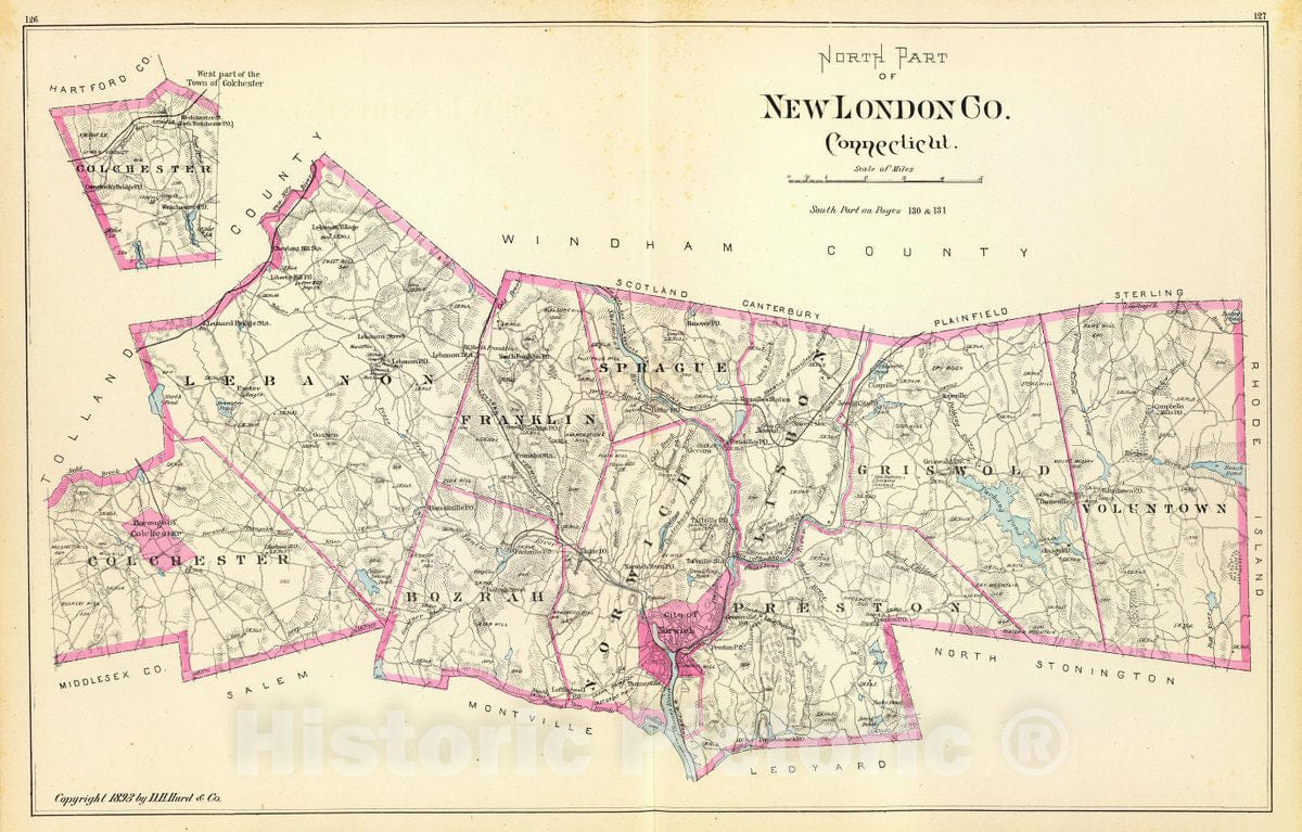 Historic Map : New London Co. N., 1893, Vintage Wall Decor