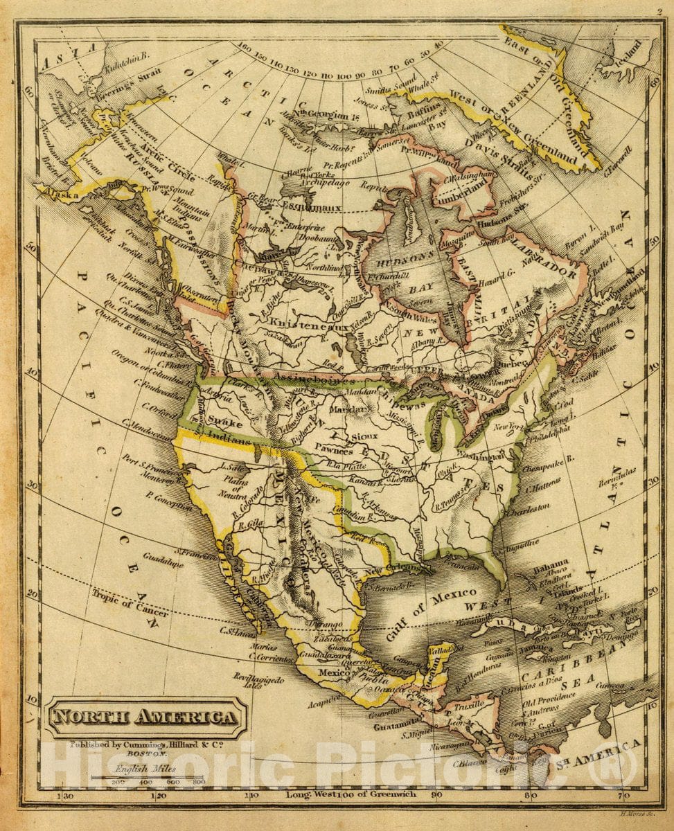 Historic Map : North America. H. Morse, Sc. Published by Cummings, Hilliard & Co, Boston. (1826), 1826 Atlas - Vintage Wall Art