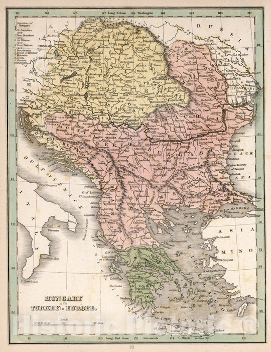 Historic Map : Hungary and Turkey in Europe. A Comprehensive Atlas, Geographical, Historical & Commercial, 1838 Atlas - Vintage Wall Art