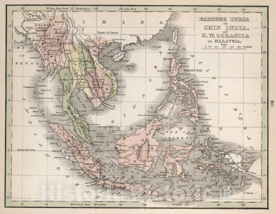 Historic Map : Further India or Chin Inida and N.W. Oceanica or Malaysia, 1838 Atlas - Vintage Wall Art