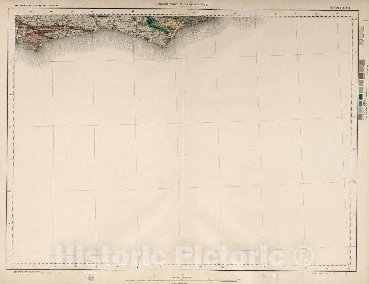 Historic Map : Sheet 15. Ordnance Survey of England and Wales, 1891 Geologic Atlas - Vintage Wall Art