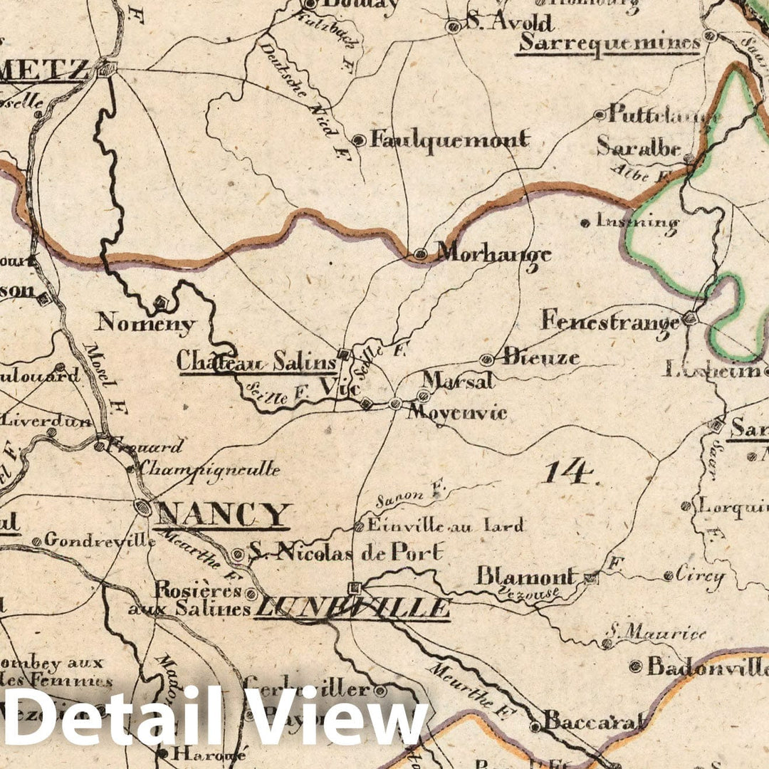 Historic Map : France, V.1:1-5: I: Frankreich. DEP: 13. Der Vogesen Oder des Wasgau. 14. Der Meurthe. 16. Der Mosel, 1825 Atlas , Vintage Wall Art