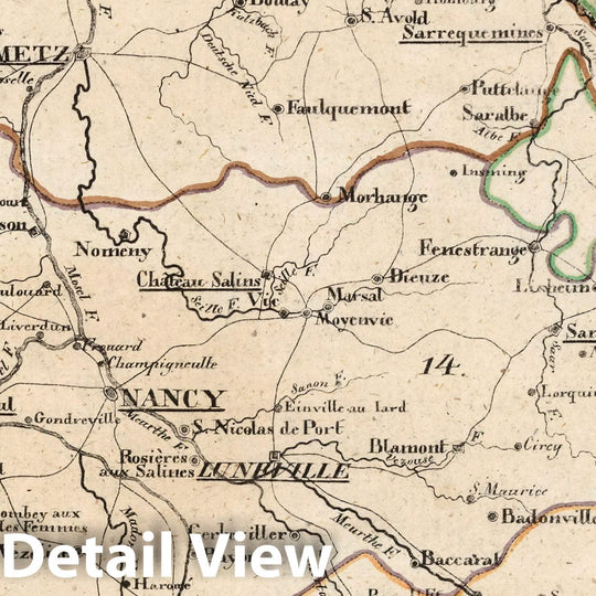 Historic Map : France, V.1:1-5: I: Frankreich. DEP: 13. Der Vogesen Oder des Wasgau. 14. Der Meurthe. 16. Der Mosel, 1825 Atlas , Vintage Wall Art