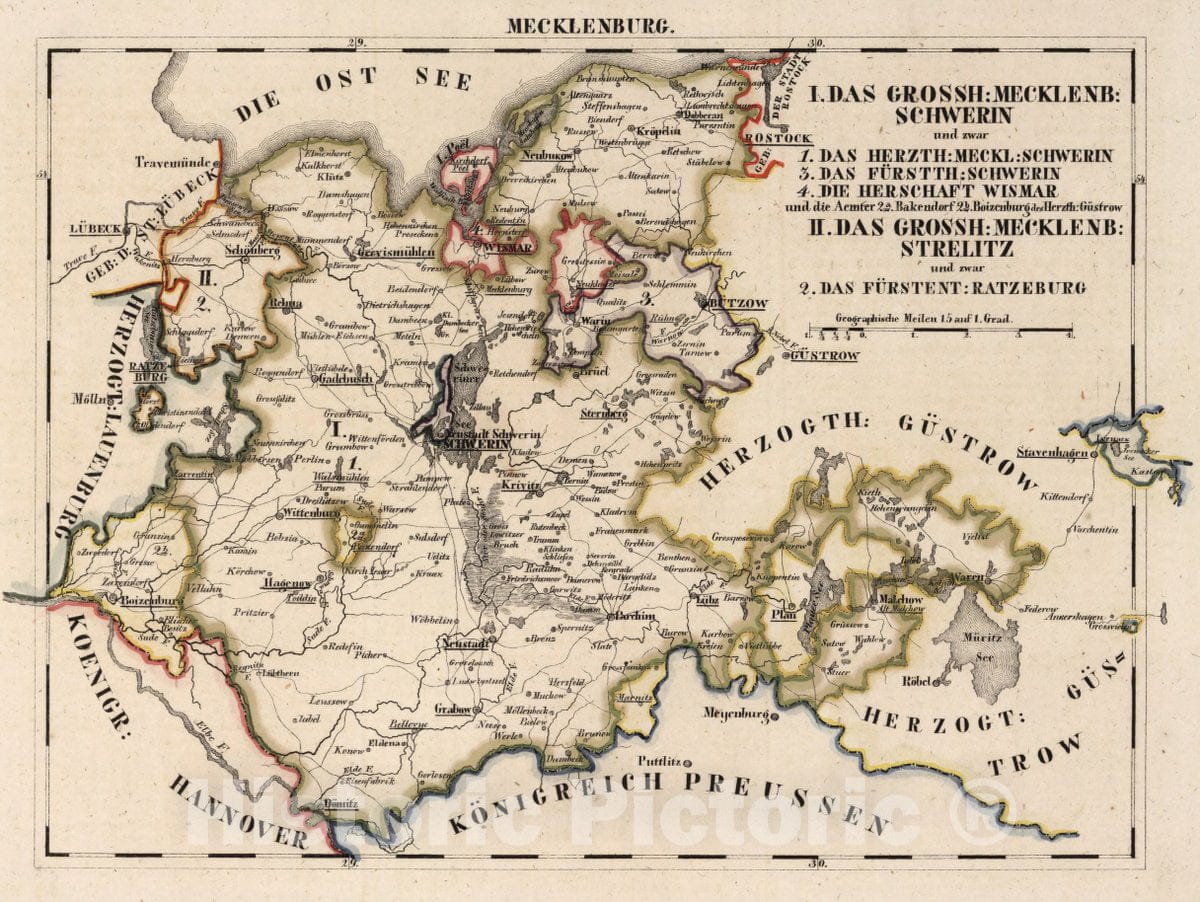 Historic Map : Germany, V. 2:6-10: VII. IX: Mecklenburg. I. Das Grossh: Mecklenb: Schwerin II. Strelitz, 1825 Atlas v1 , Vintage Wall Art