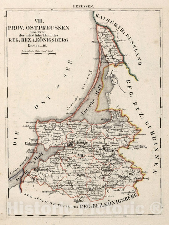 Historic Map : Prussia , Germany, V.2:6-10:X. Preussen. VIII. Prov: Ostpreussen Reg: Bez: 1. Konigsberg. Kreis 1-10, 1825 Atlas , Vintage Wall Art