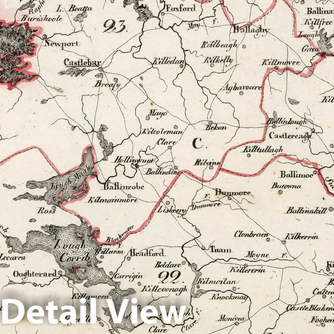 Historic Map : Ireland, V.3:11-15:XV. Britisches Reich. C. Kon: Ireland. c. Prov: Connaught. Counties: 22-26, 1830 Atlas , Vintage Wall Art