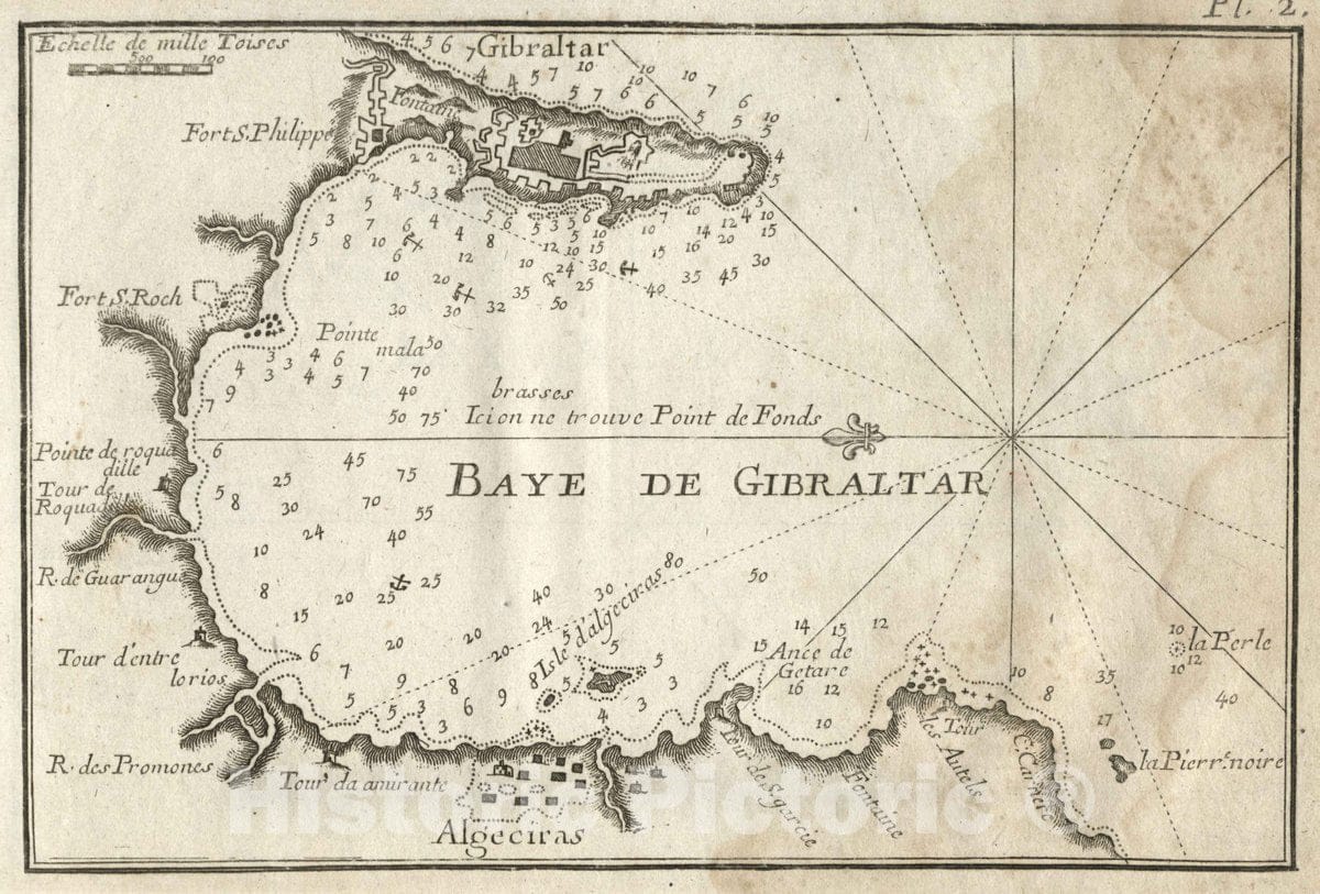 Historic Map : Pl. 2. Baye de Gibraltar (Bay of Gibraltar), 1764 Chart - Vintage Wall Art