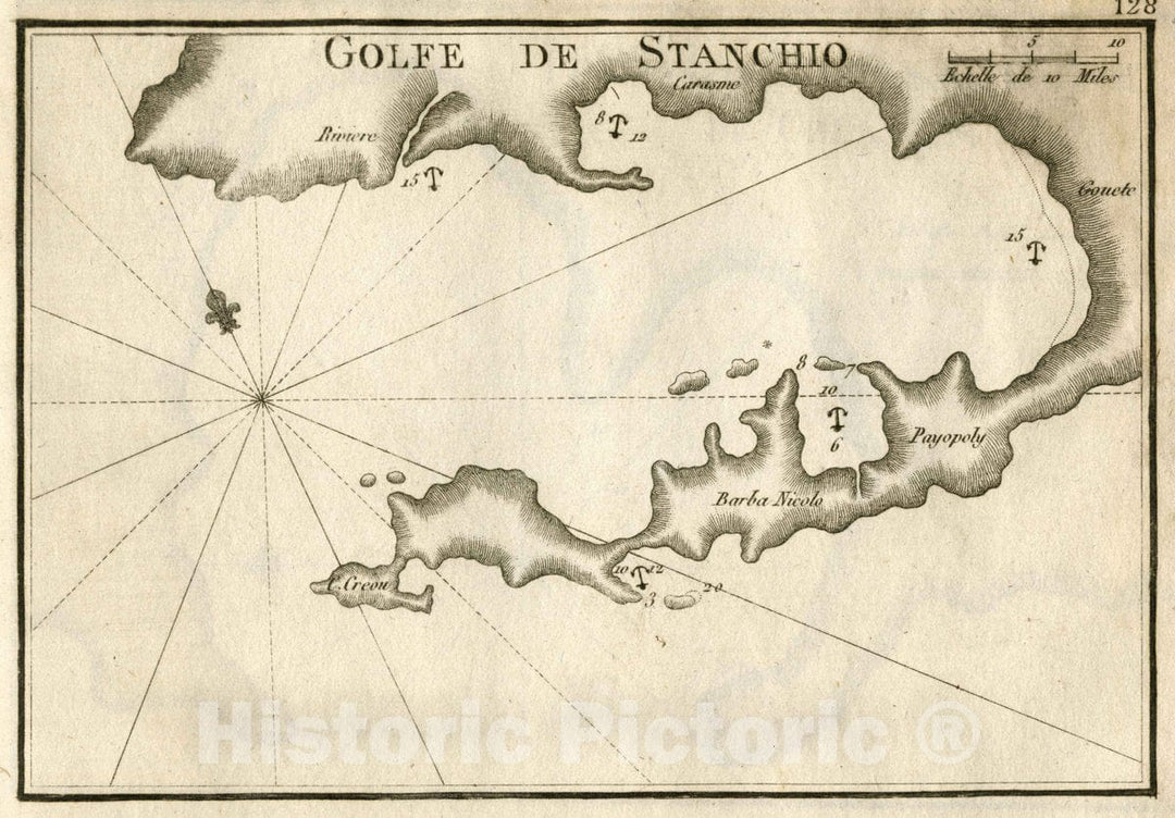 Historic Map : Pl. 128. Golfe de Stanchio (Gulf of Stanchio), 1764 Chart - Vintage Wall Art