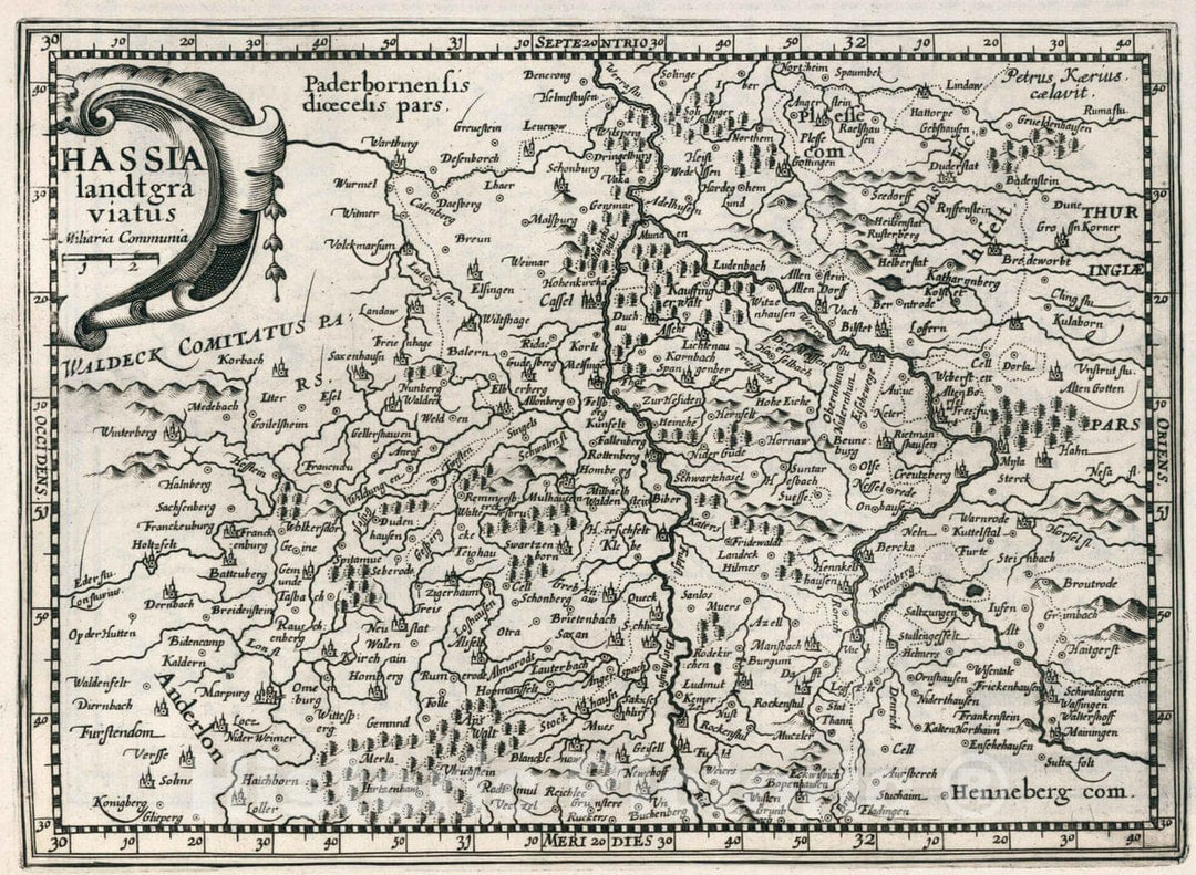 Historic Map : Germany, Hassia Landgraviatus. Atlas sive Cosmographicae Meditationes de Fabrica Mundi et fabricati Figura, 1636 Atlas , Vintage Wall Art