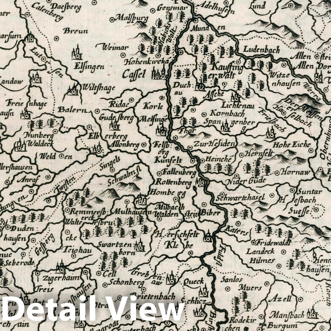 Historic Map : Germany, Hassia Landgraviatus. Atlas sive Cosmographicae Meditationes de Fabrica Mundi et fabricati Figura, 1636 Atlas , Vintage Wall Art