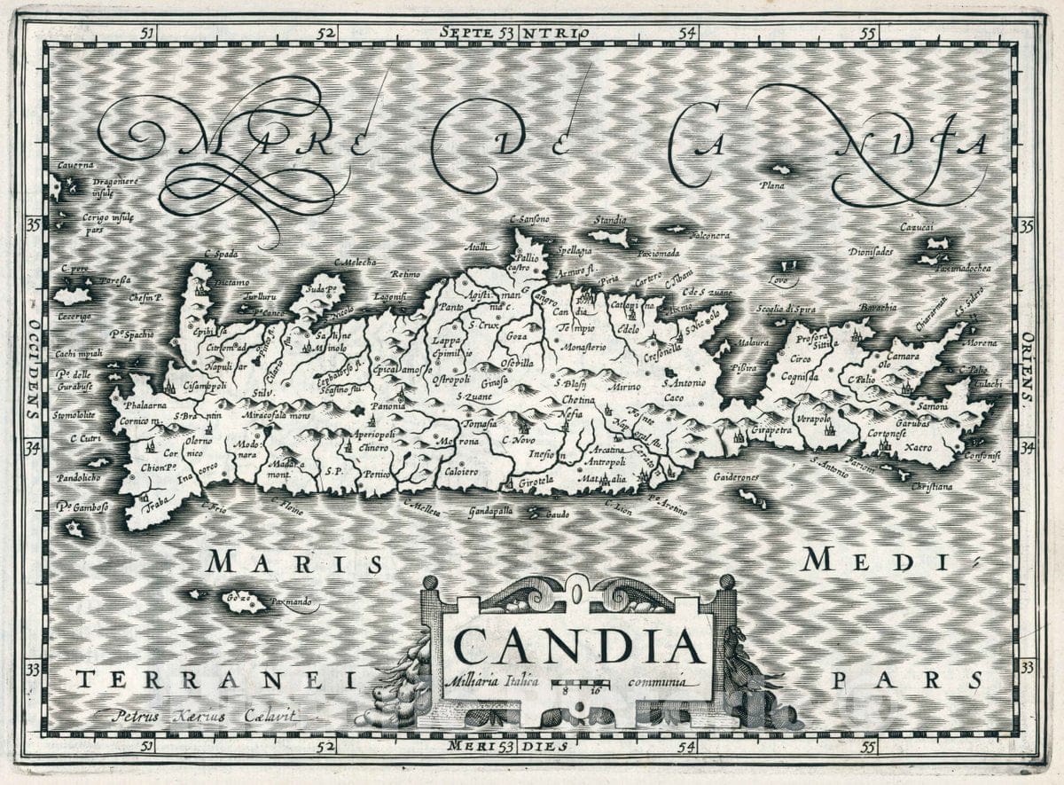 Historic Map : Greece, Crete (Greece) Candia. Atlas sive Cosmographicae Meditationes de Fabrica Mundi et fabricati Figura, 1636 Atlas , Vintage Wall Art