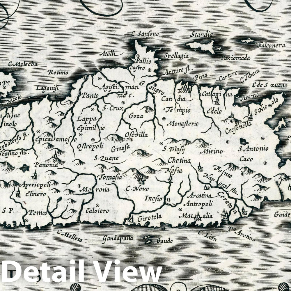 Historic Map : Greece, Crete (Greece) Candia. Atlas sive Cosmographicae Meditationes de Fabrica Mundi et fabricati Figura, 1636 Atlas , Vintage Wall Art