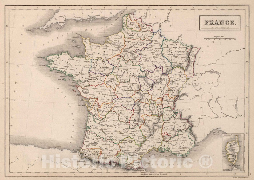 Historic Map : France in Provinces, 1841 Atlas - Vintage Wall Art