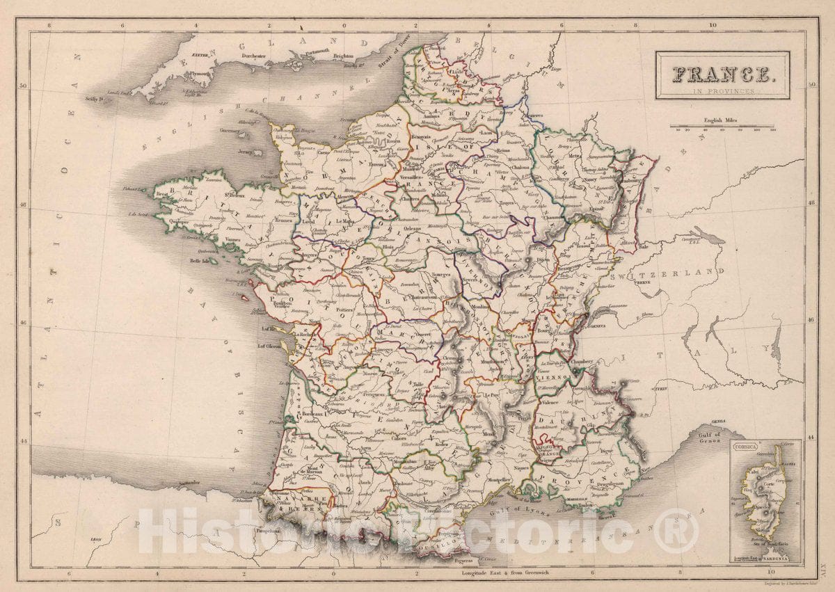 Historic Map : France in Provinces, 1841 Atlas - Vintage Wall Art