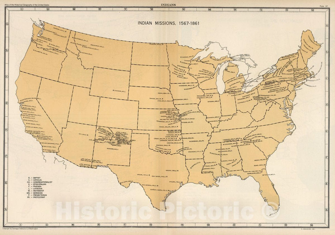 Historic Map : Plate 37. Indians. Indian Missions, 1567-1861, 1861 Atlas - Vintage Wall Art