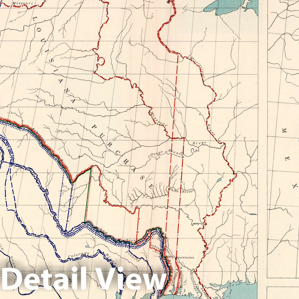 Historic Map : Plate 95. International Boundary Disputes. Louisiana Purchase, Texas-Mexican Boundary, 1932 Atlas - Vintage Wall Art