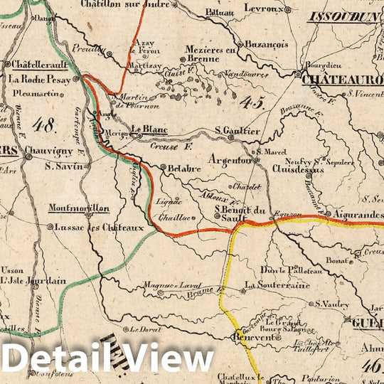 Historic Map : France, V.1:1-5: I: Frankreich. DEP: 45. Der Indre. 46. Der Creuse. 48. Der Vienne, 1825 Atlas , Vintage Wall Art